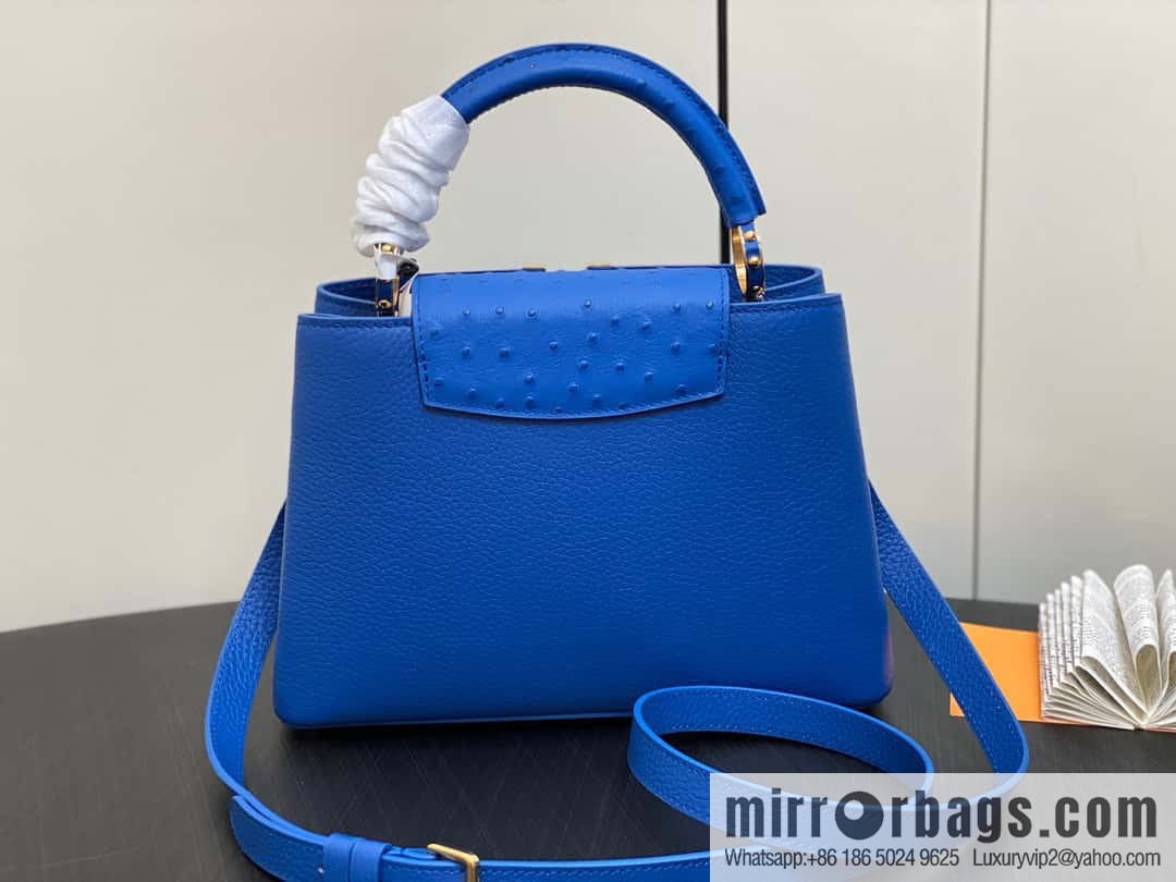 [Boutique‑grade] M81409 blue ostrich, full leather cap that English series Capucines small handbag