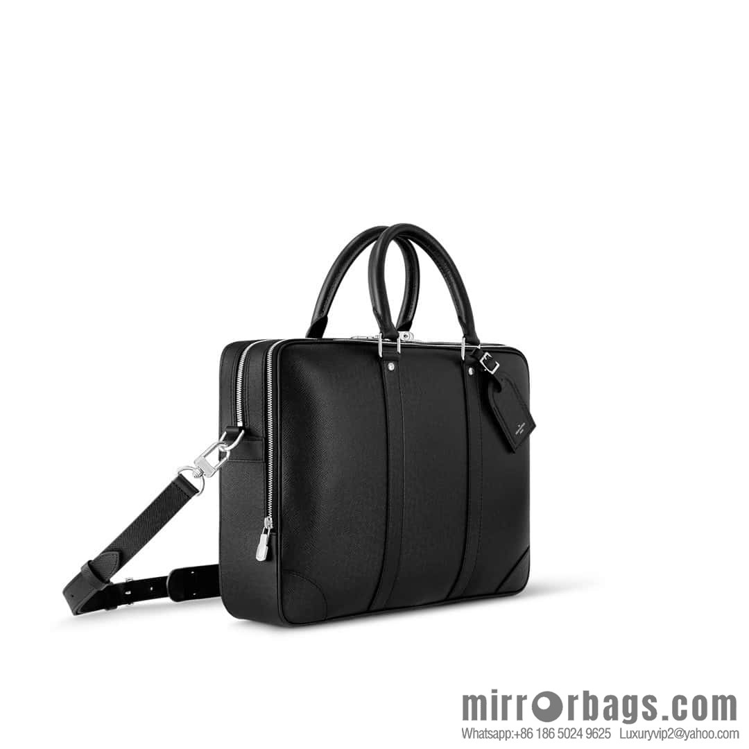 [Boutique‑grade] M30967 black full leather cross pattern briefcase series, this Voyage large briefcase