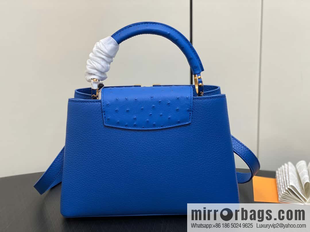 [Boutique‑grade] M81409 blue ostrich, full leather cap that English series Capucines small handbag