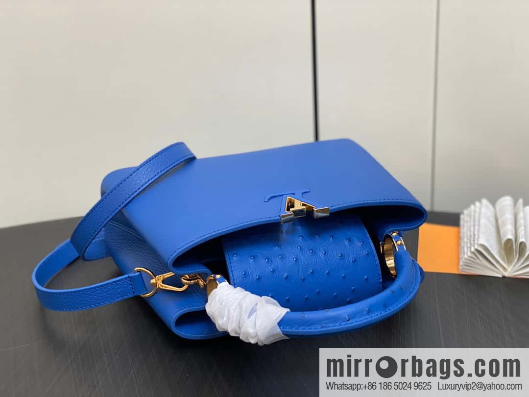 [Boutique‑grade] M81409 blue ostrich, full leather cap that English series Capucines small handbag