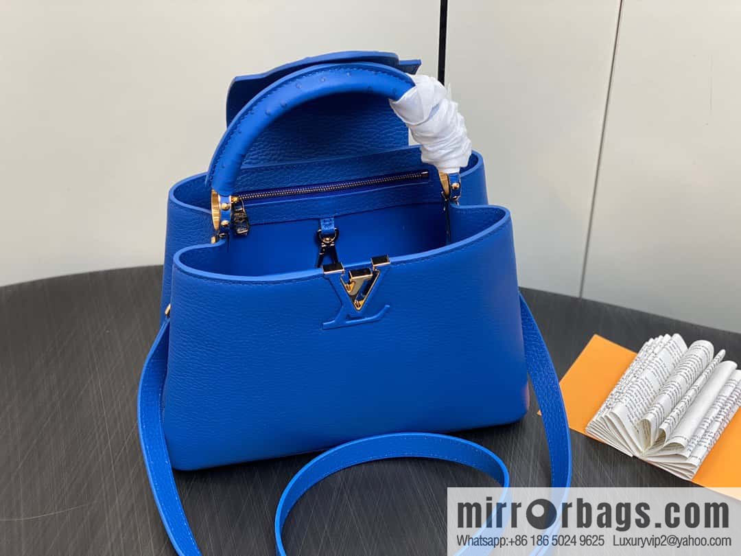 [Boutique‑grade] M81409 blue ostrich, full leather cap that English series Capucines small handbag