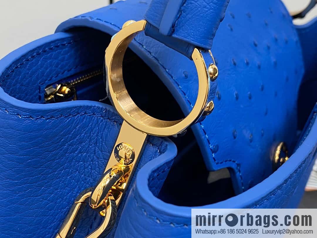 [Boutique‑grade] M81409 blue ostrich, full leather cap that English series Capucines small handbag