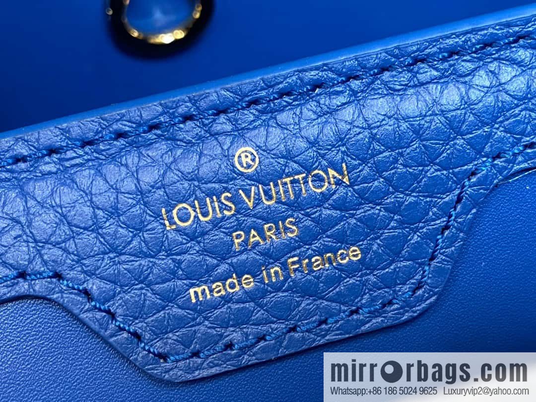 [Boutique‑grade] M81409 blue ostrich, full leather cap that English series Capucines medium handbag