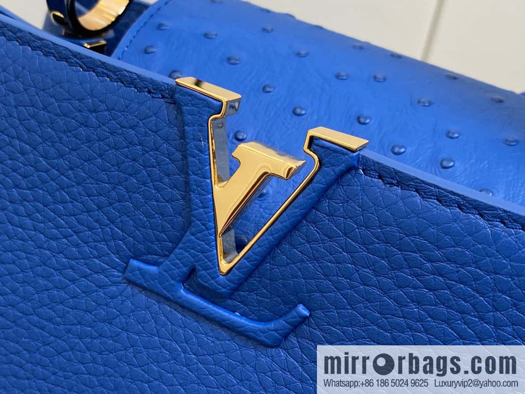 [Boutique‑grade] M81409 blue ostrich, full leather cap that English series Capucines medium handbag
