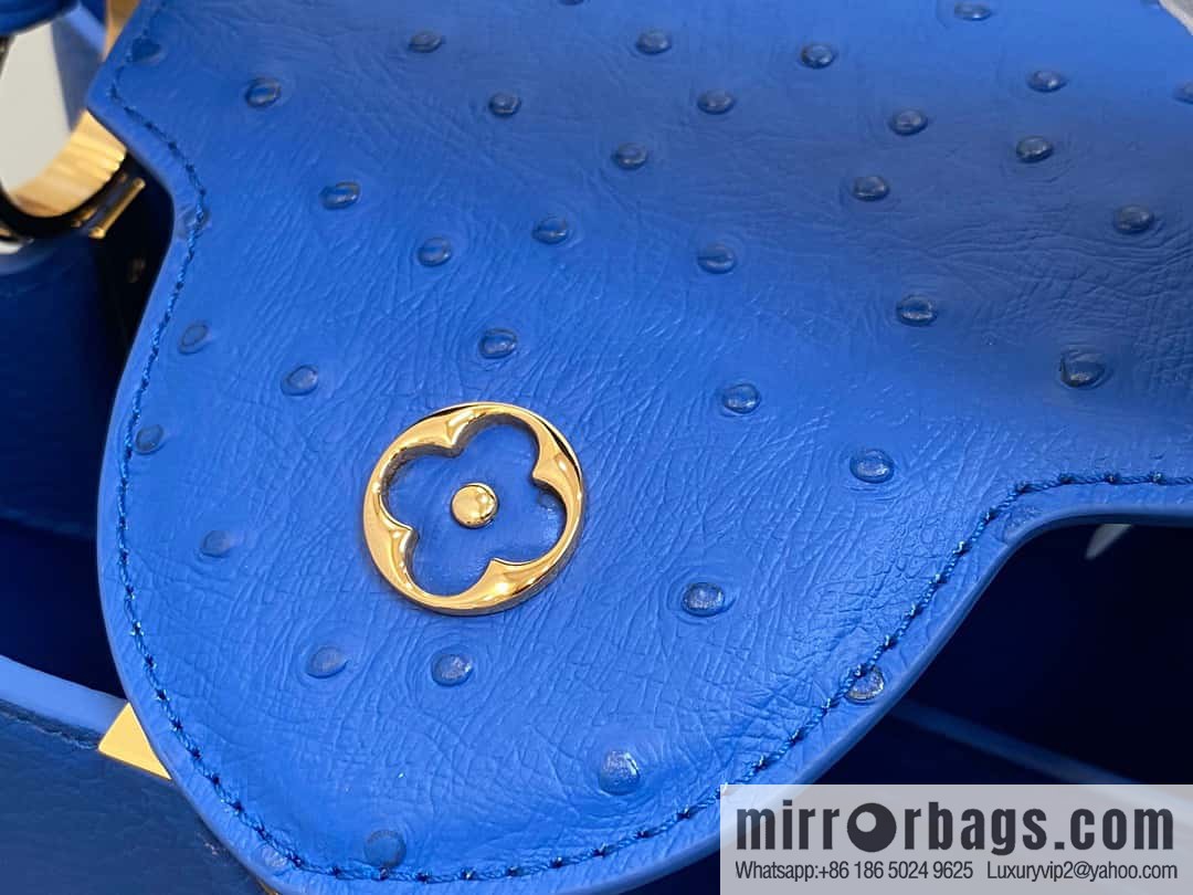 [Boutique‑grade] M81409 blue ostrich, full leather cap that English series Capucines medium handbag