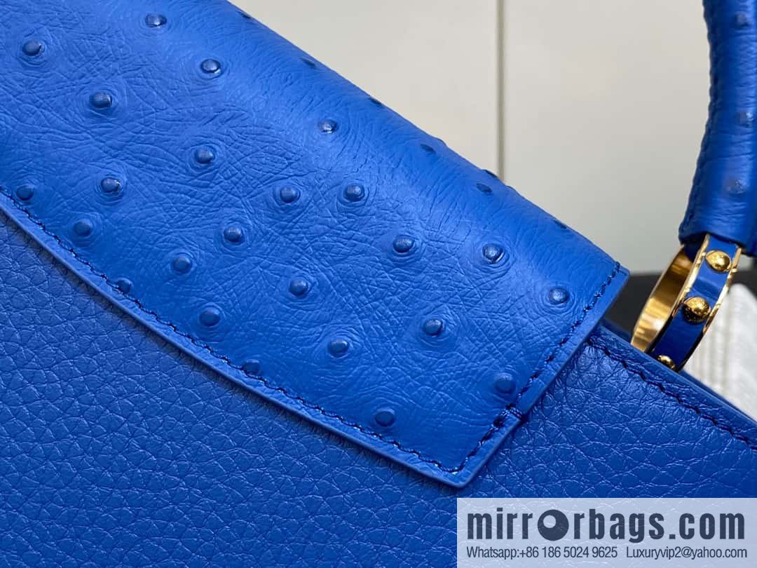 [Boutique‑grade] M81409 blue ostrich, full leather cap that English series Capucines medium handbag
