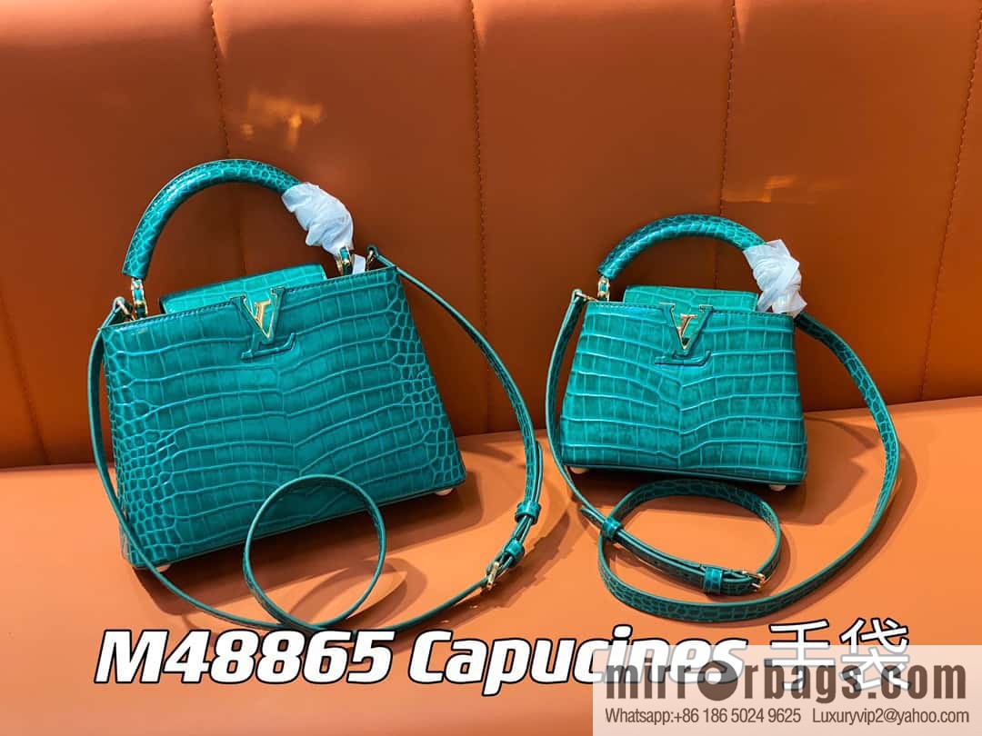 [Boutique‑grade] M48865 green, crocodile pattern full leather cap that English series Capucines BB handbag