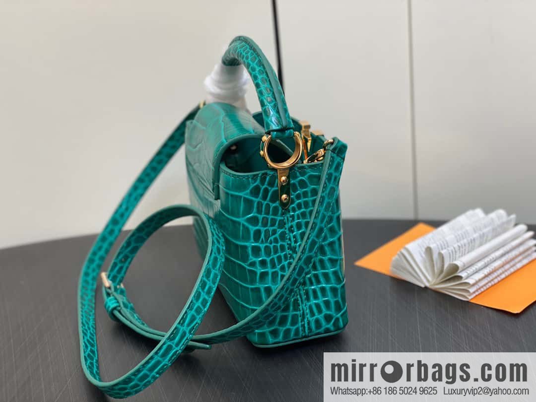 [Boutique‑grade] M48865 green, crocodile pattern full leather cap that English series Capucines mini handbag