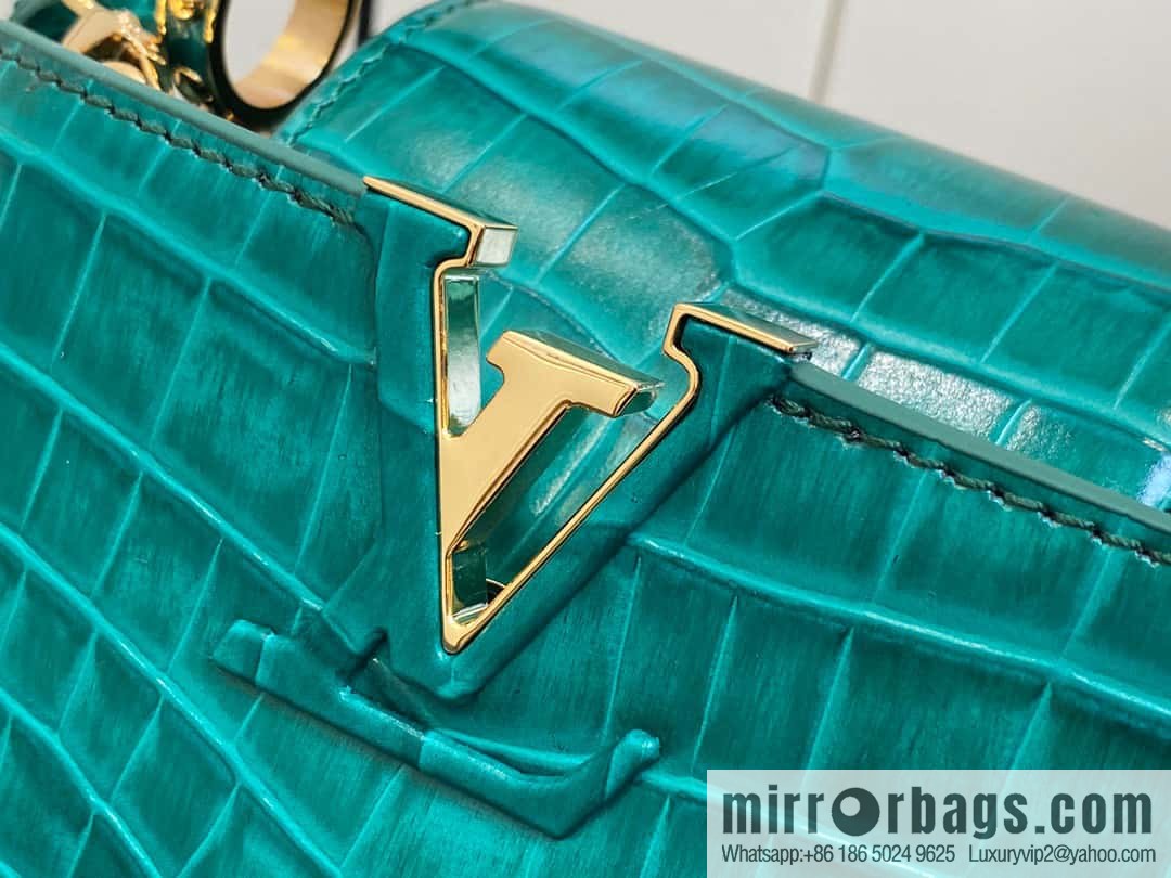 [Boutique‑grade] M48865 green, crocodile pattern full leather cap that English series Capucines mini handbag