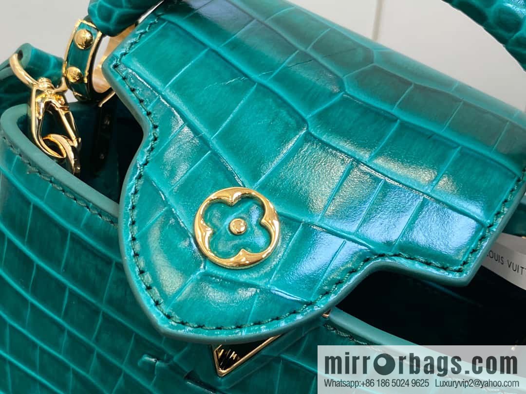 [Boutique‑grade] M48865 green, crocodile pattern full leather cap that English series Capucines mini handbag