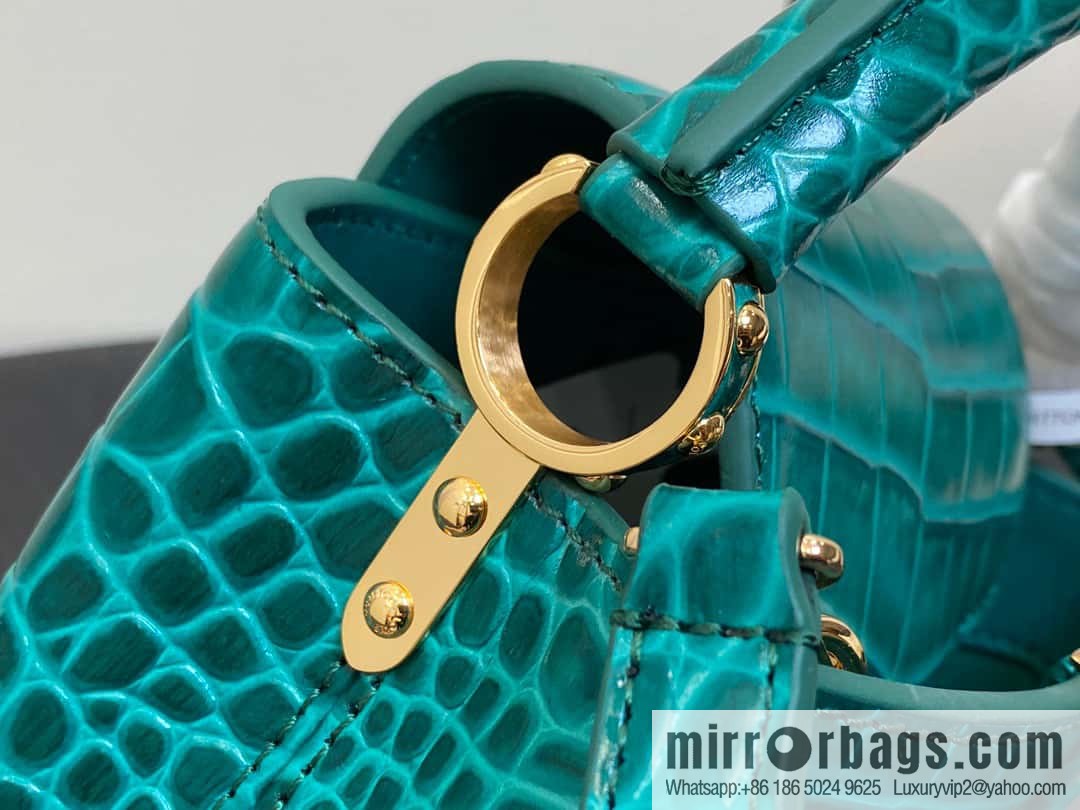 [Boutique‑grade] M48865 green, crocodile pattern full leather cap that English series Capucines mini handbag