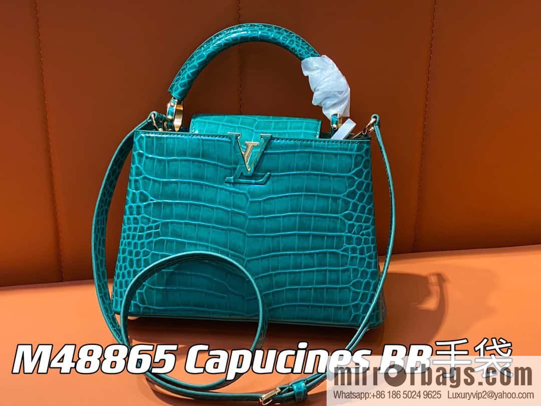 [Boutique‑grade] M48865 green, crocodile pattern full leather cap that English series Capucines BB handbag