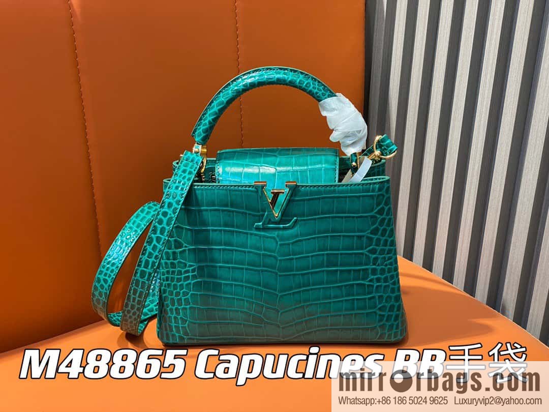 [Boutique‑grade] M48865 green, crocodile pattern full leather cap that English series Capucines BB handbag
