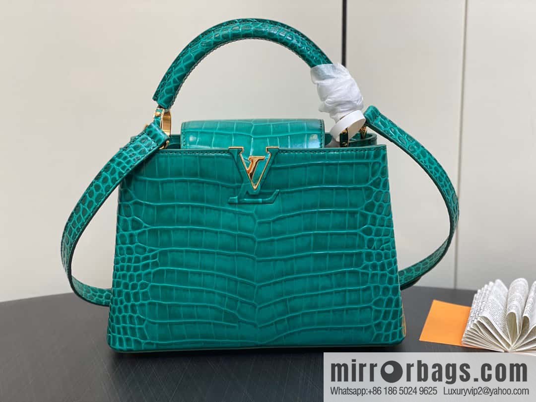 [Boutique‑grade] M48865 green, crocodile pattern full leather cap that English series Capucines BB handbag