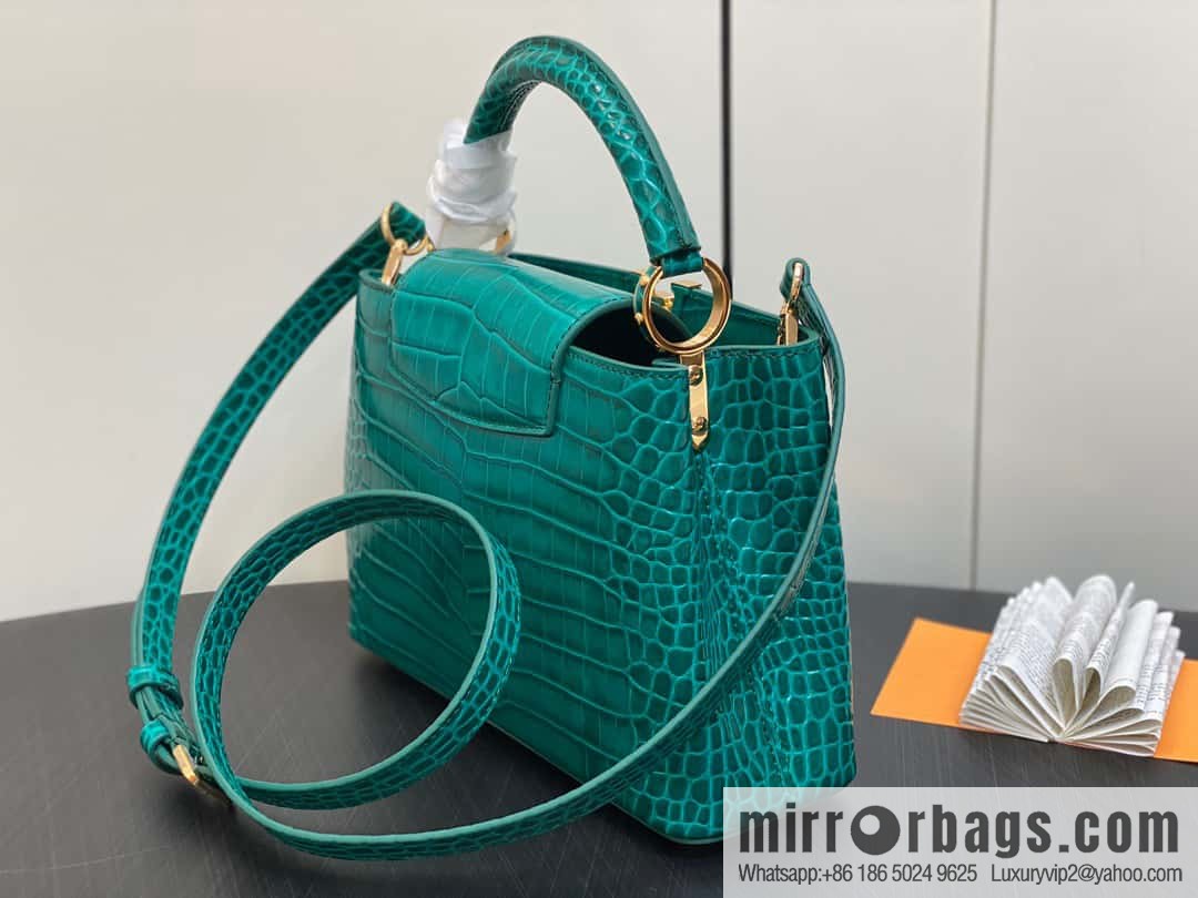 [Boutique‑grade] M48865 green, crocodile pattern full leather cap that English series Capucines BB handbag