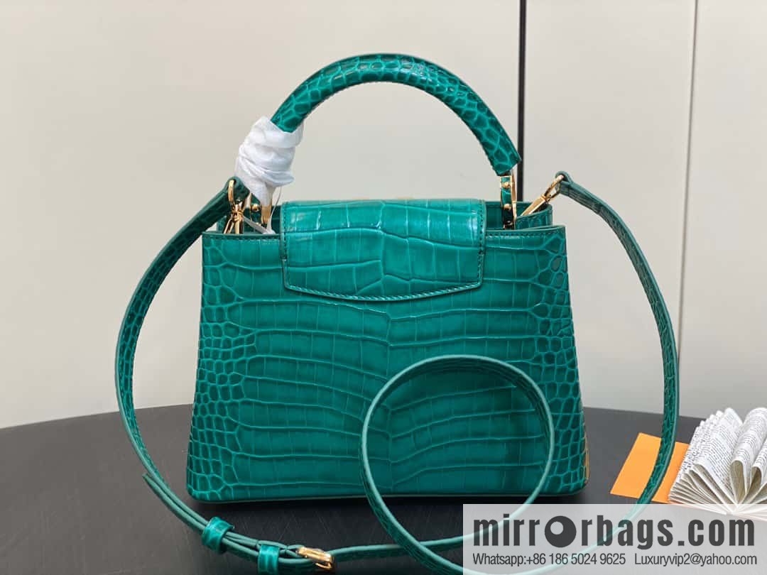 [Boutique‑grade] M48865 green, crocodile pattern full leather cap that English series Capucines BB handbag