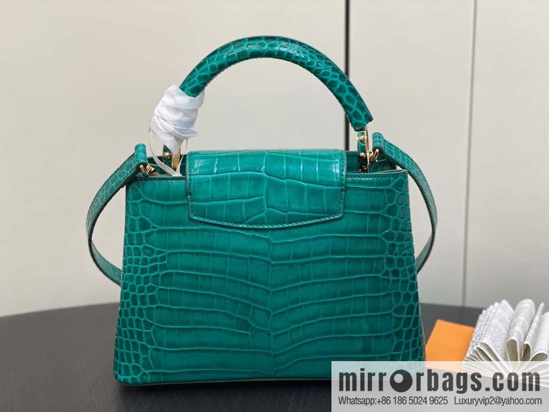 [Boutique‑grade] M48865 green, crocodile pattern full leather cap that English series Capucines BB handbag