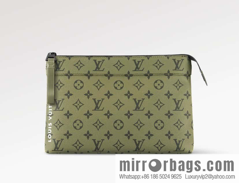[Boutique‑grade] M82008 green flower clutch bag series Pochette Voyage Souple clutch bag Keepall Bandoulière 25 handbag