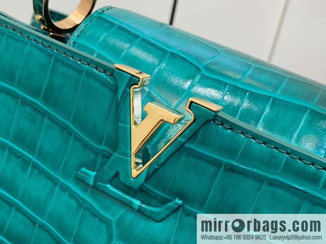 [Boutique‑grade] M48865 green, crocodile pattern full leather cap that English series Capucines BB handbag