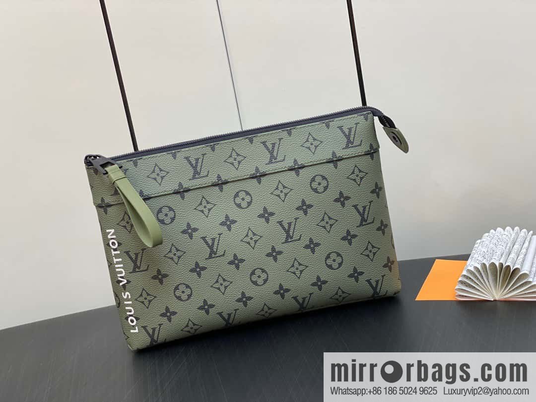 [Boutique‑grade] M82008 green flower clutch bag series Pochette Voyage Souple clutch bag Keepall Bandoulière 25 handbag