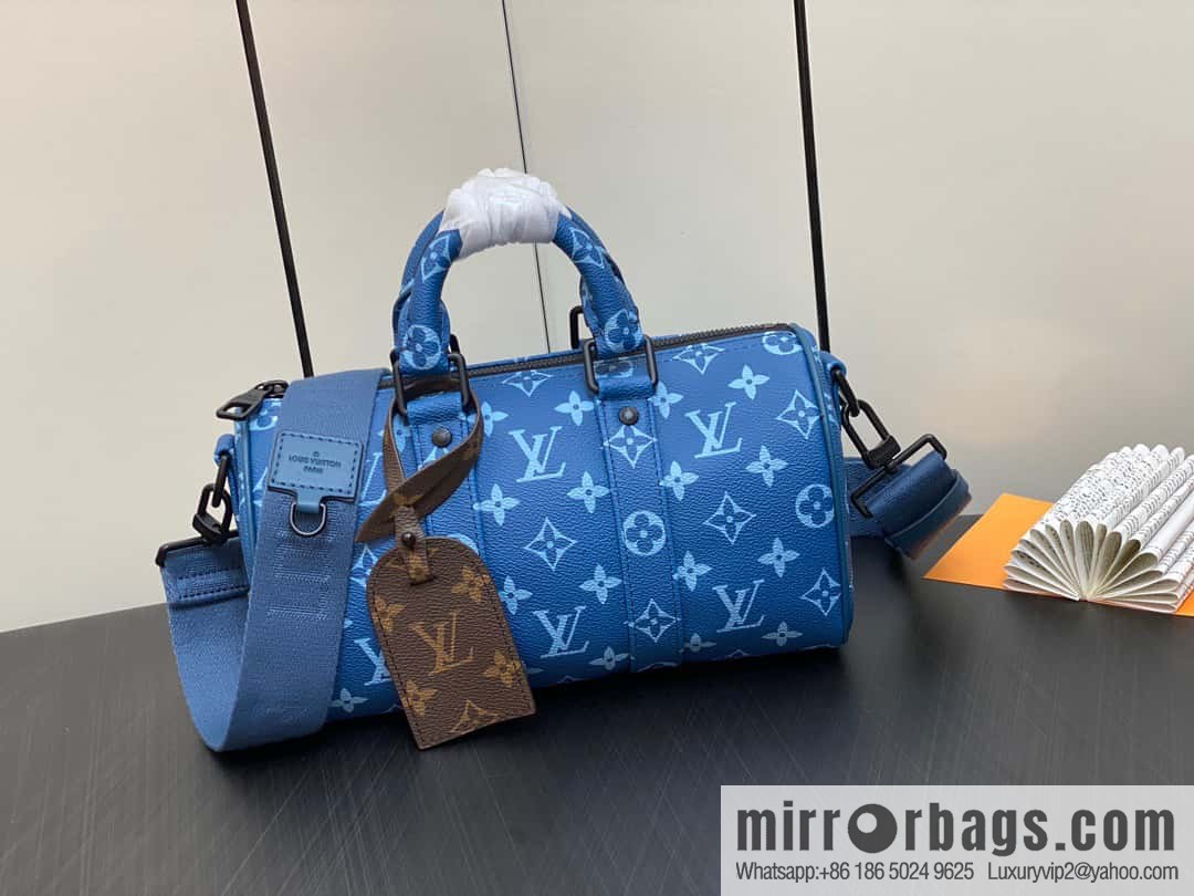 [Boutique‑grade] M46803 Blue Flower, Men's Bag Pillow Bag Series KEEPALL BANDOULIZRE 25 Handbag