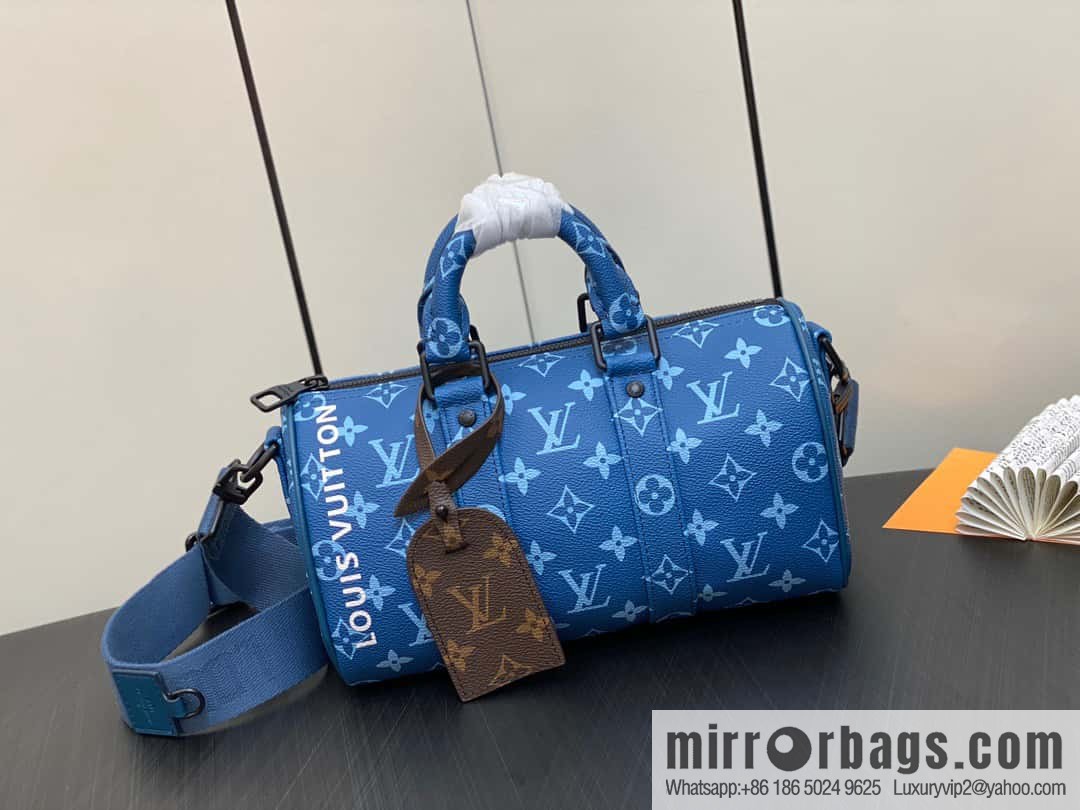 [Boutique‑grade] M46803 Blue Flower, Men's Bag Pillow Bag Series KEEPALL BANDOULIZRE 25 Handbag