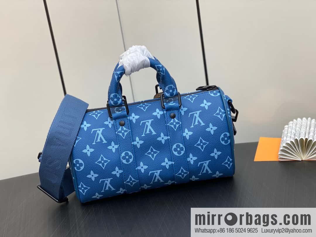 [Boutique‑grade] M46803 Blue Flower, Men's Bag Pillow Bag Series KEEPALL BANDOULIZRE 25 Handbag
