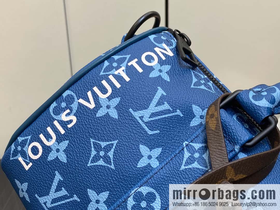 [Boutique‑grade] M46803 Blue Flower, Men's Bag Pillow Bag Series KEEPALL BANDOULIZRE 25 Handbag