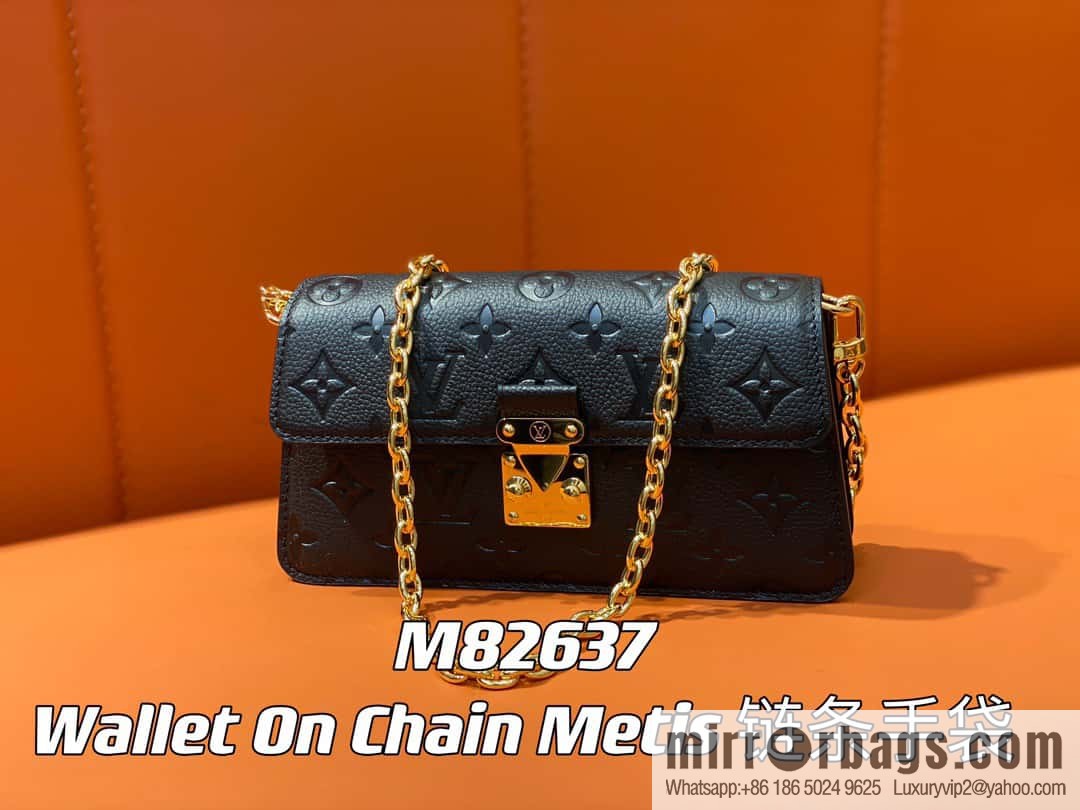 [Premium‑quality] M82637 black full leather embossed chain bag series Wallet On Chain Metis chain strap handbag M82836 82637