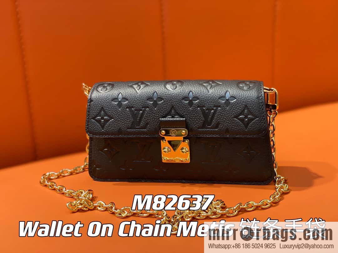 [Premium‑quality] M82637 black full leather embossed chain bag series Wallet On Chain Metis chain strap handbag M82836 82637