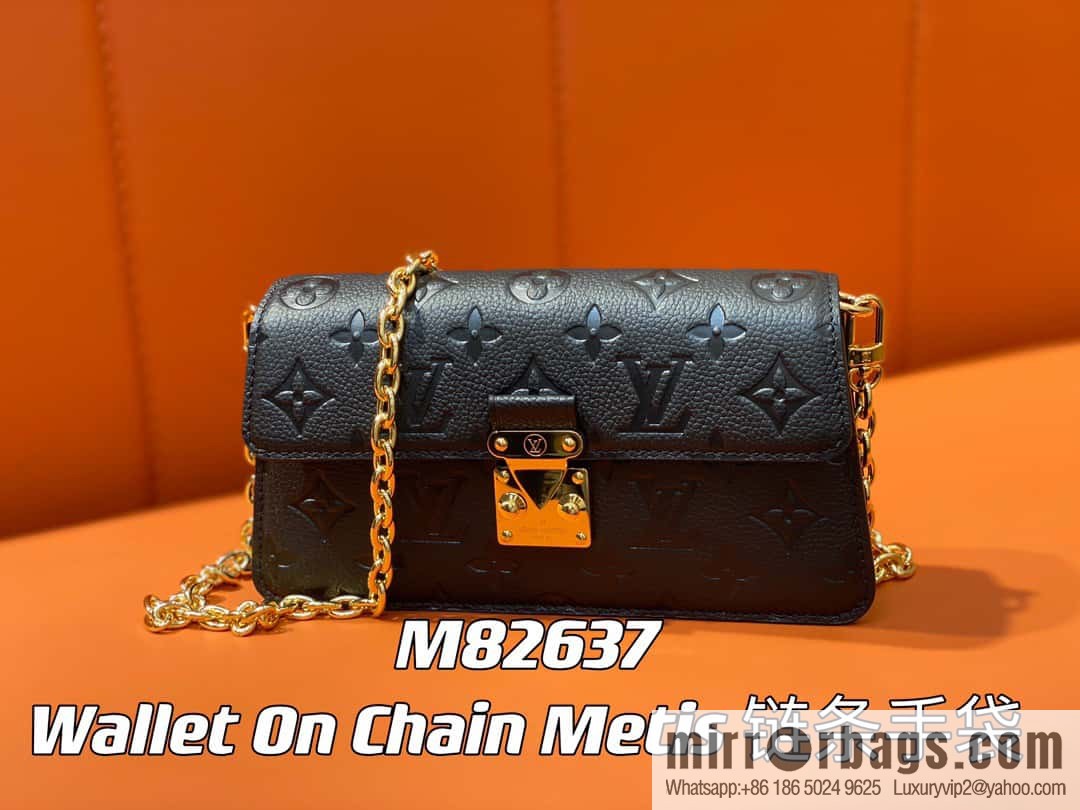[Premium‑quality] M82637 black full leather embossed chain bag series Wallet On Chain Metis chain strap handbag M82836 82637