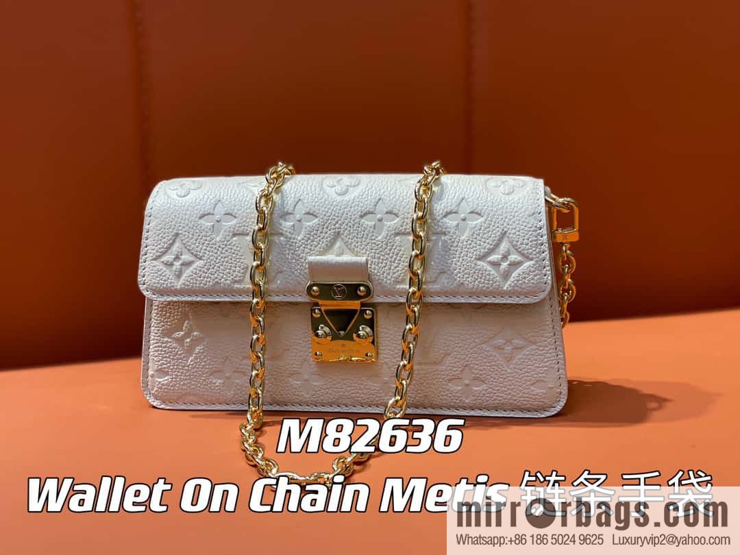 [Boutique‑grade] M82636 white full leather embossed chain bag series Wallet On Chain Metis chain strap handbag M82836 82637