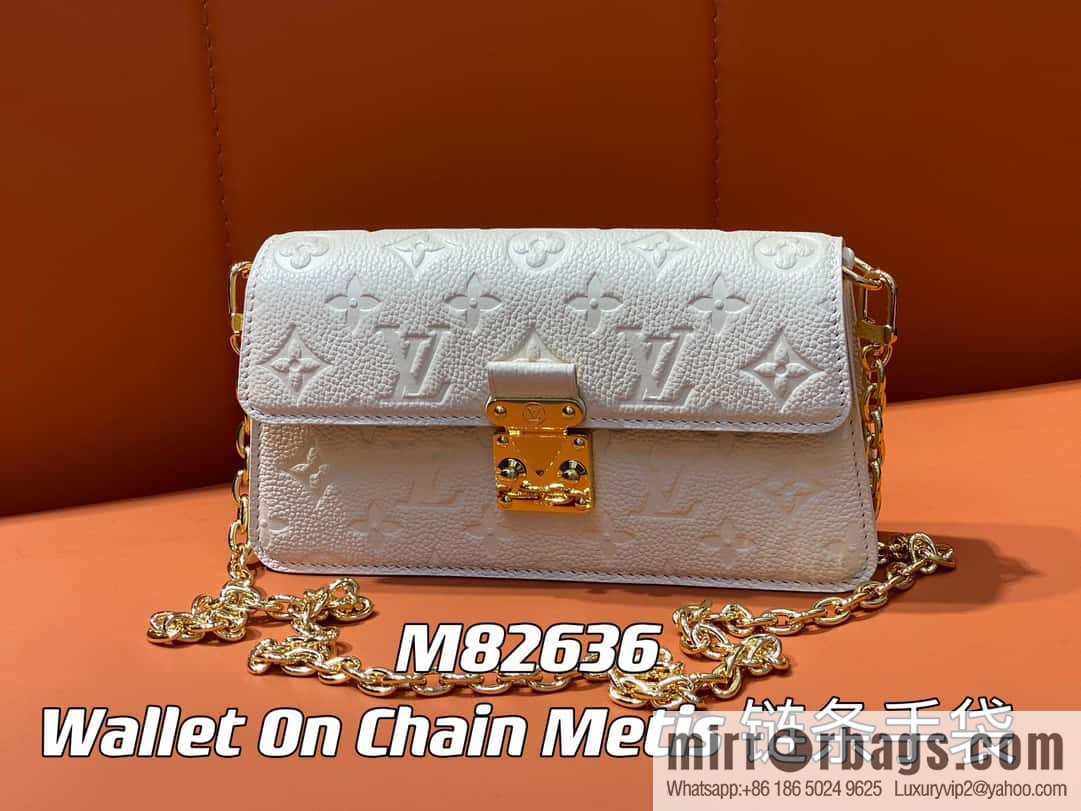 [Boutique‑grade] M82636 white full leather embossed chain bag series Wallet On Chain Metis chain strap handbag M82836 82637