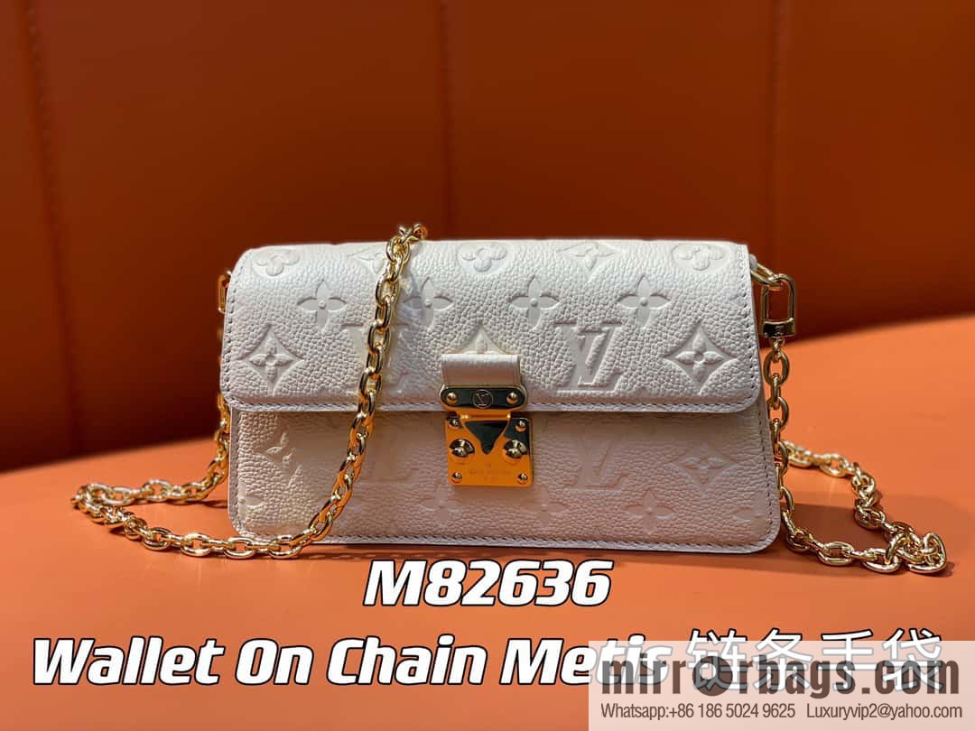 [Boutique‑grade] M82636 white full leather embossed chain bag series Wallet On Chain Metis chain strap handbag M82836 82637