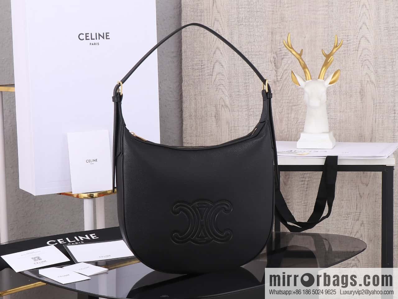 [Premium quality, all-steel hardware] CELINE HELOISE handbag, new, calfskin HÉLOSE armpit bag, ID: 114713