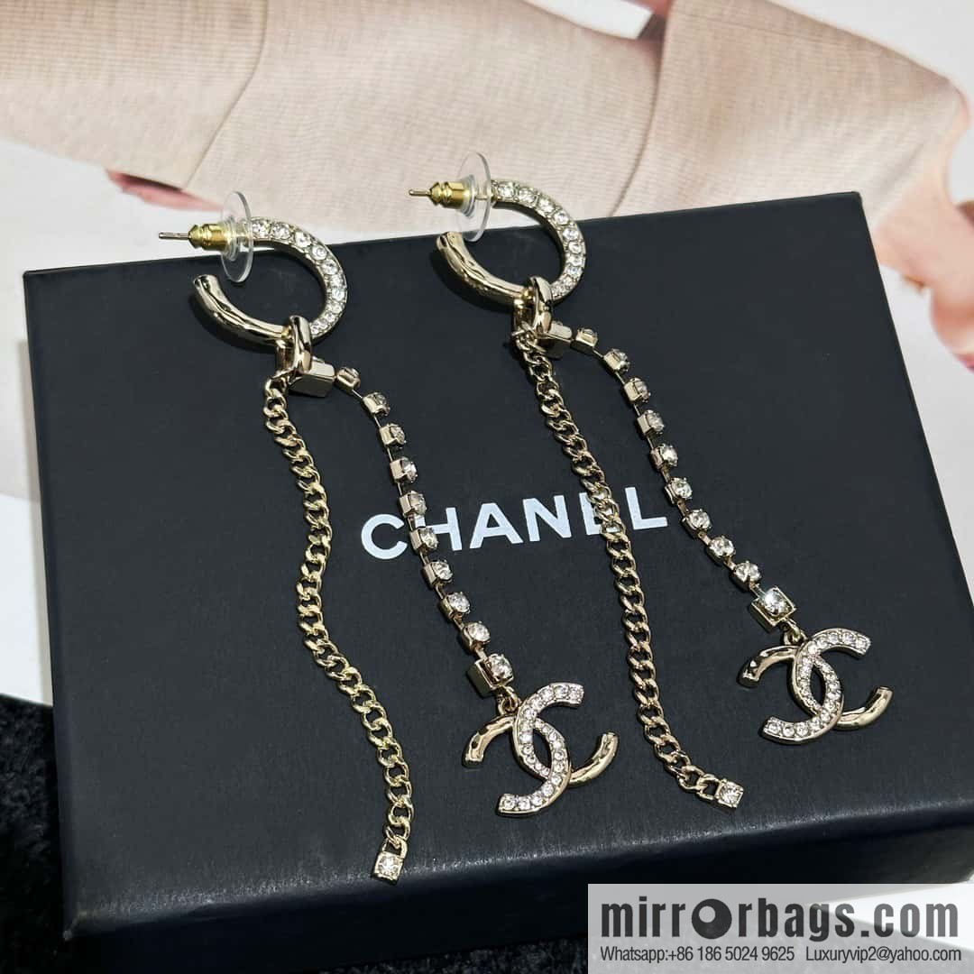 ❗️New ❗️☀️ new ☑️ Chanel double c tassel full diamond stud earrings ☀️