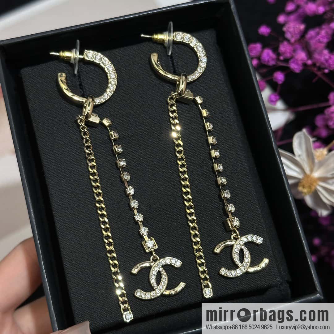 ❗️New ❗️☀️ new ☑️ Chanel double c tassel full diamond stud earrings ☀️