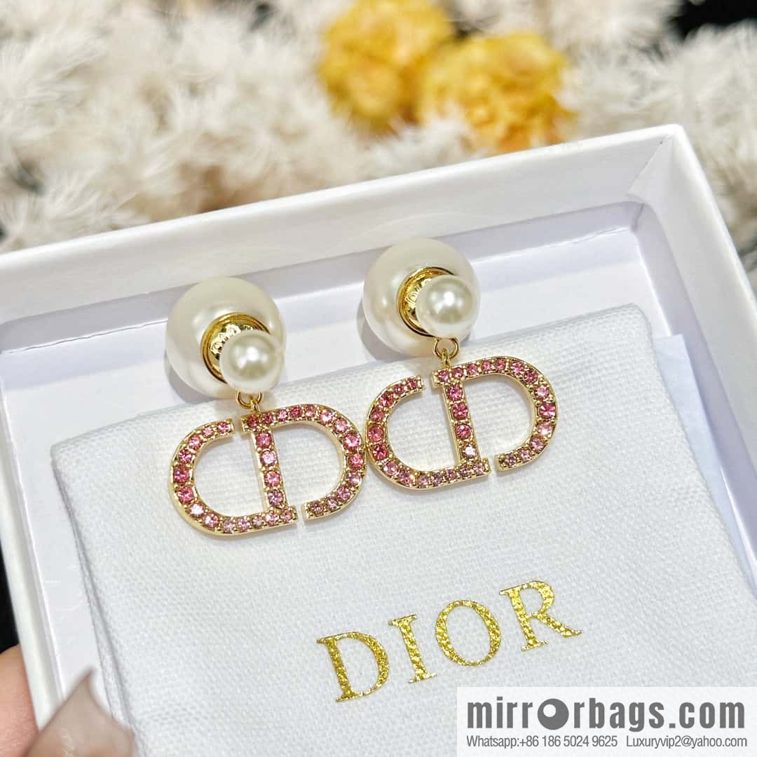 New ☑️ Dior Pink Diamond CD Size Pearl Earrings Earrings