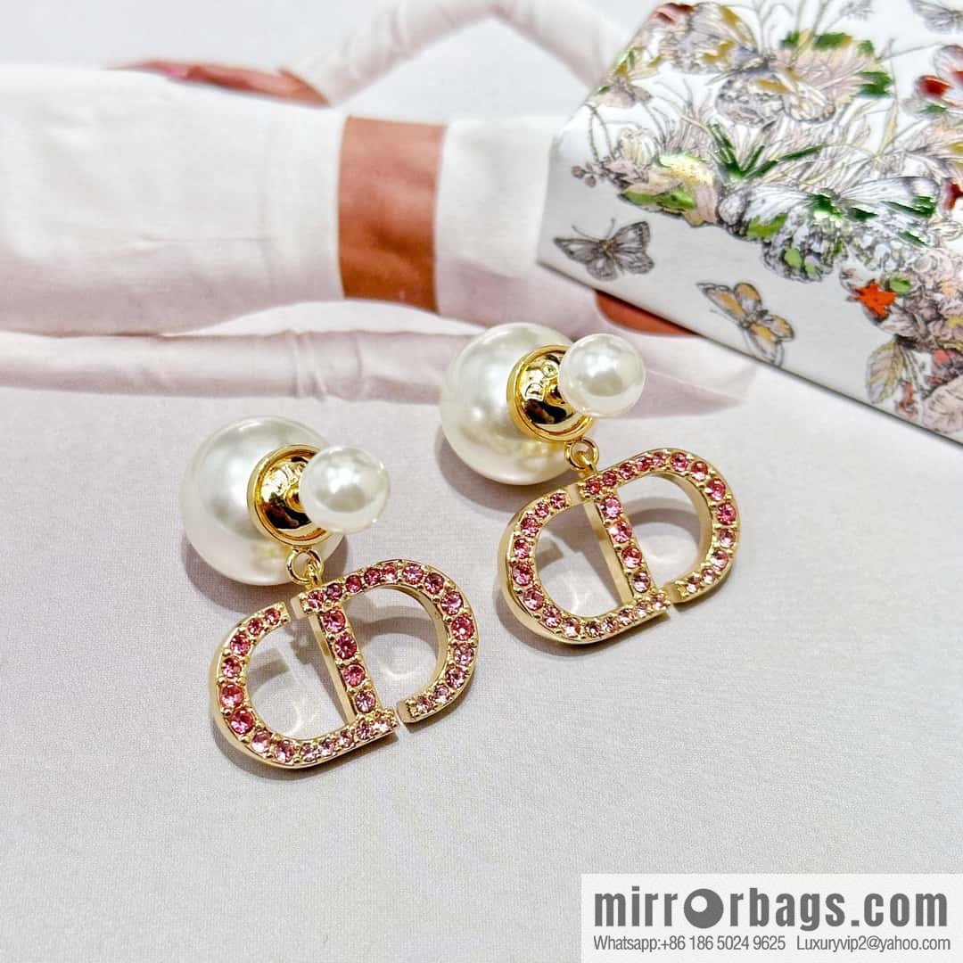 New ☑️ Dior Pink Diamond CD Size Pearl Earrings Earrings