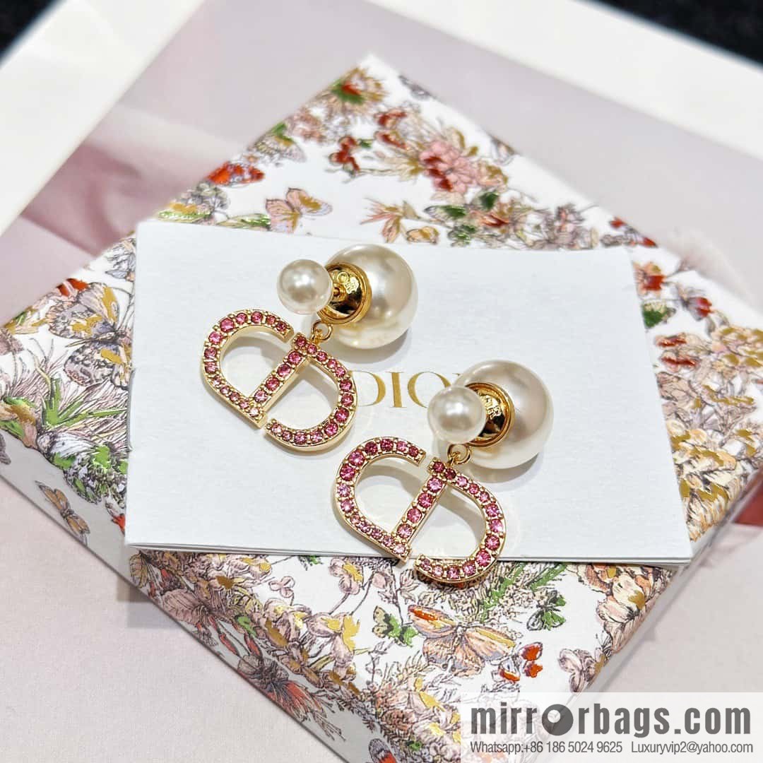 New ☑️ Dior Pink Diamond CD Size Pearl Earrings Earrings