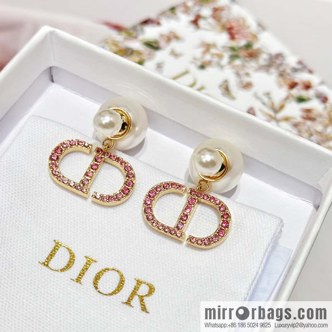 New ☑️ Dior Pink Diamond CD Size Pearl Earrings Earrings