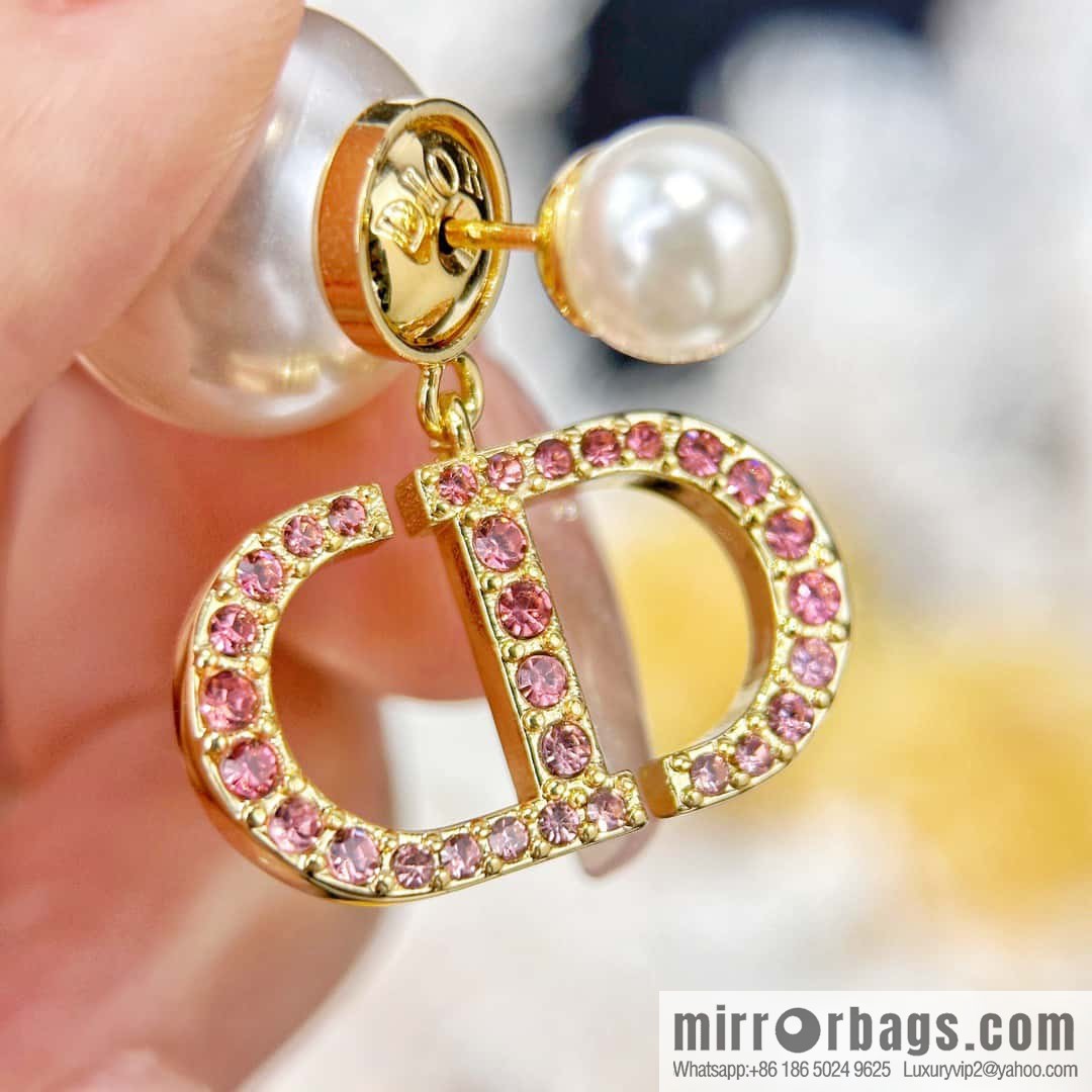 New ☑️ Dior Pink Diamond CD Size Pearl Earrings Earrings