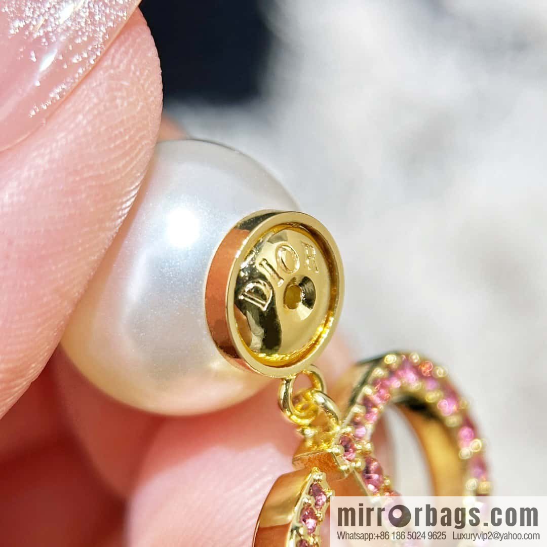 New ☑️ Dior Pink Diamond CD Size Pearl Earrings Earrings