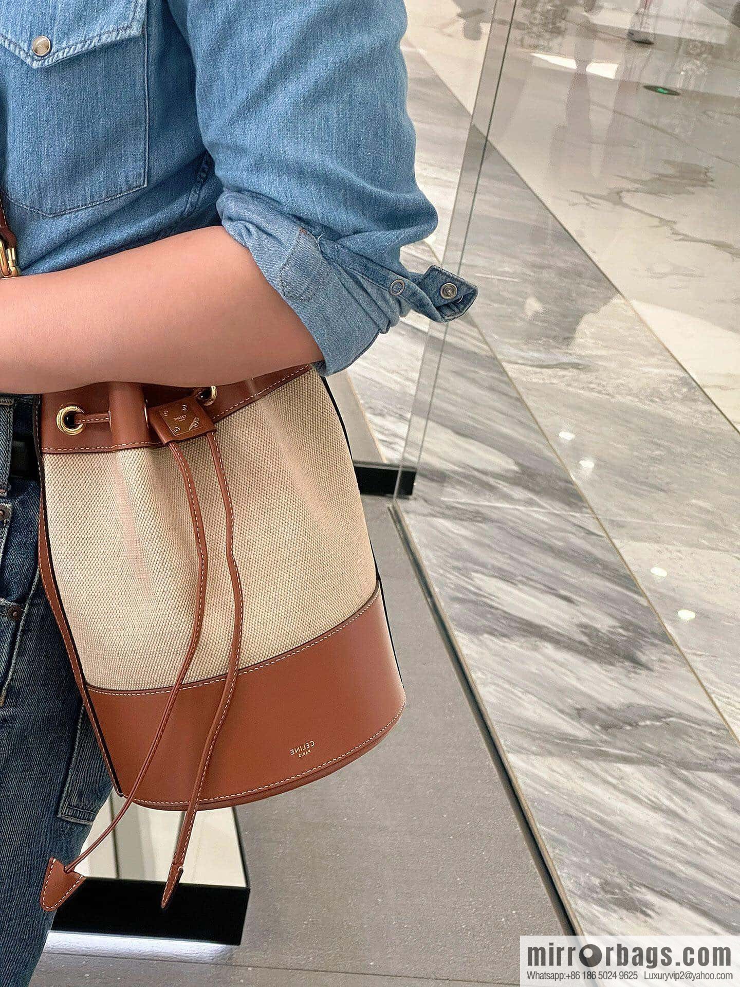 [Premium quality, all-steel hardware] CABAS MARIN small fabric Wagyu leather (fabric) drawstring bag, number: 113082EZR.02NT