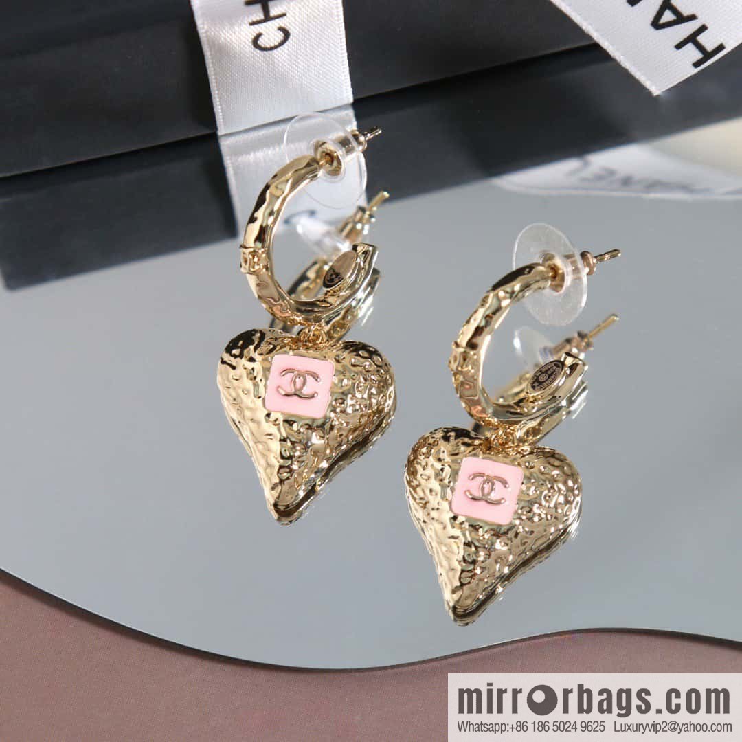 ☀️New ☑️ chanel c2 double c peach heart love earrings earrings ☀️