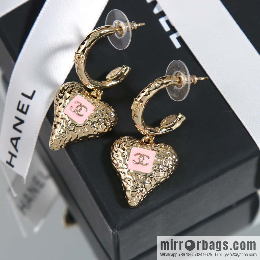 ☀️New ☑️ chanel c2 double c peach heart love earrings earrings ☀️