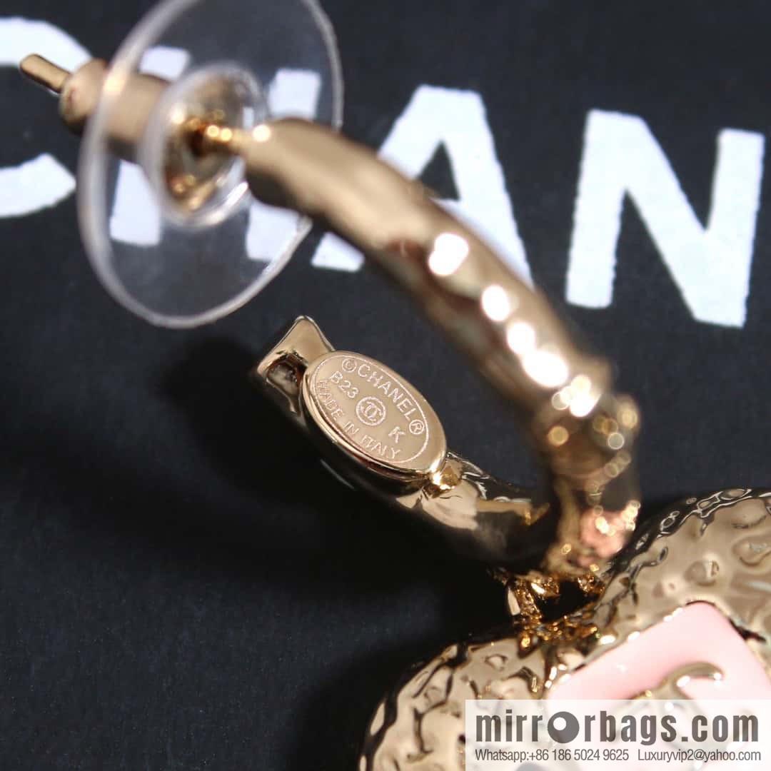 ☀️New ☑️ chanel c2 double c peach heart love earrings earrings ☀️