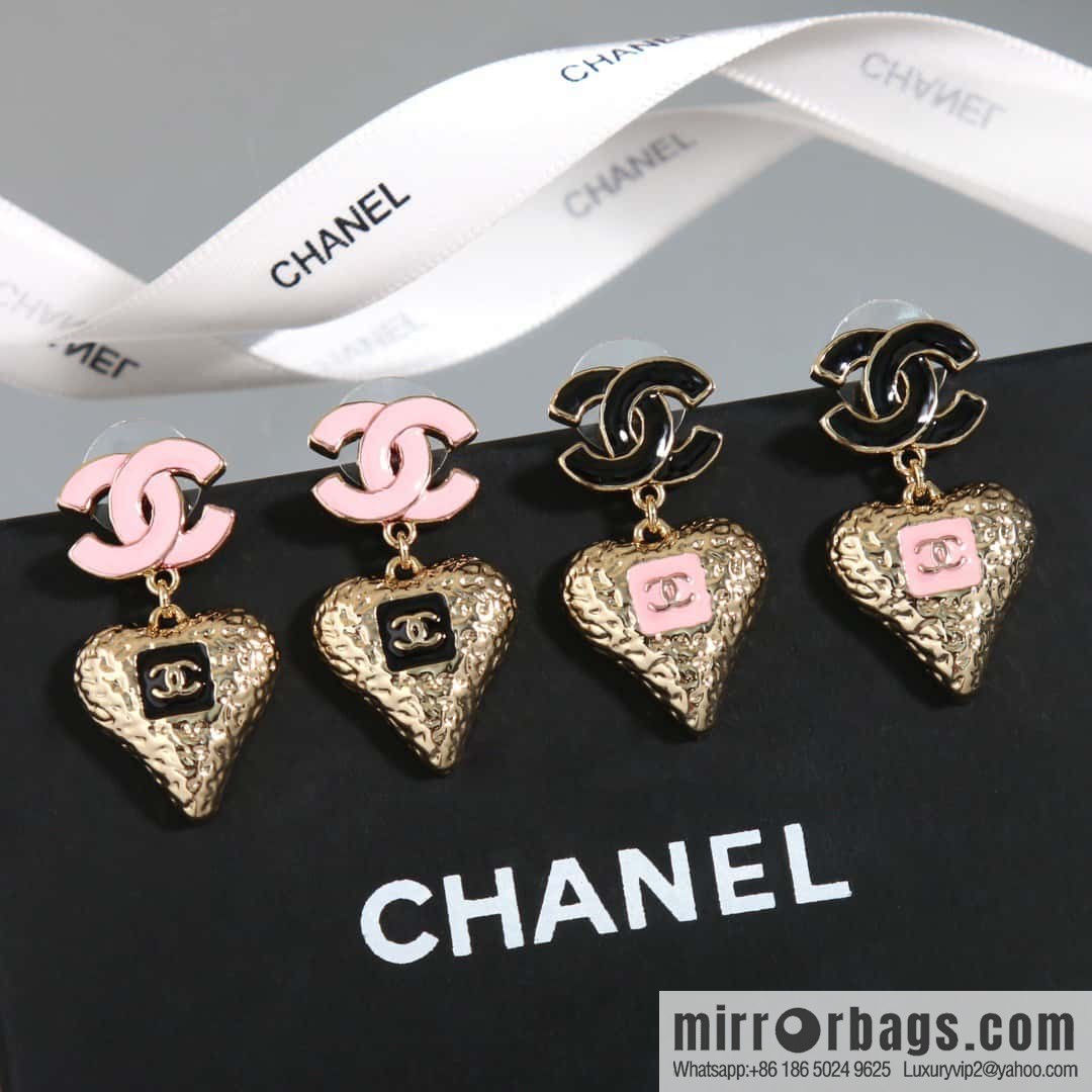 ☀️New ☑️ chanel c2 double c peach heart love earrings earrings ☀️