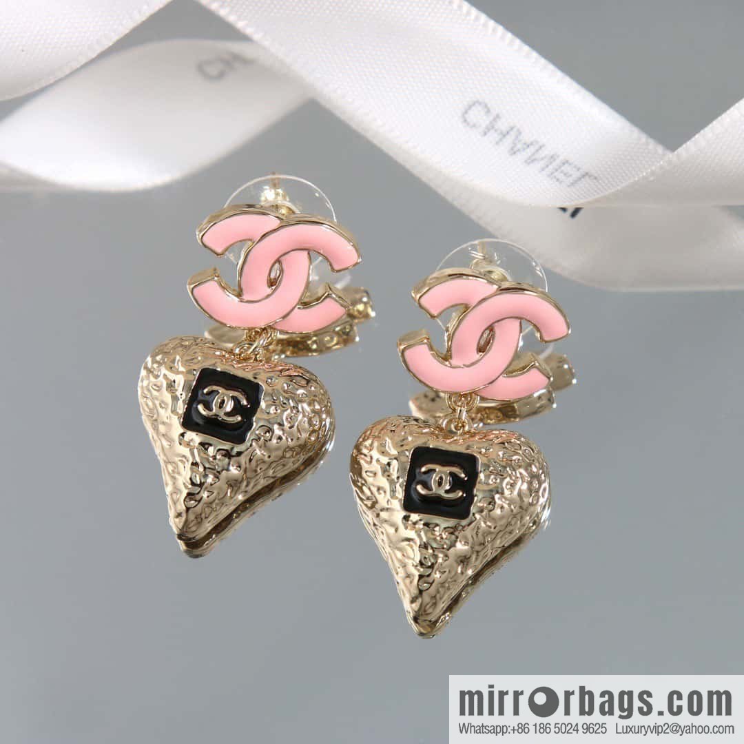 ☀️New ☑️ chanel c2 double c peach heart love earrings earrings ☀️