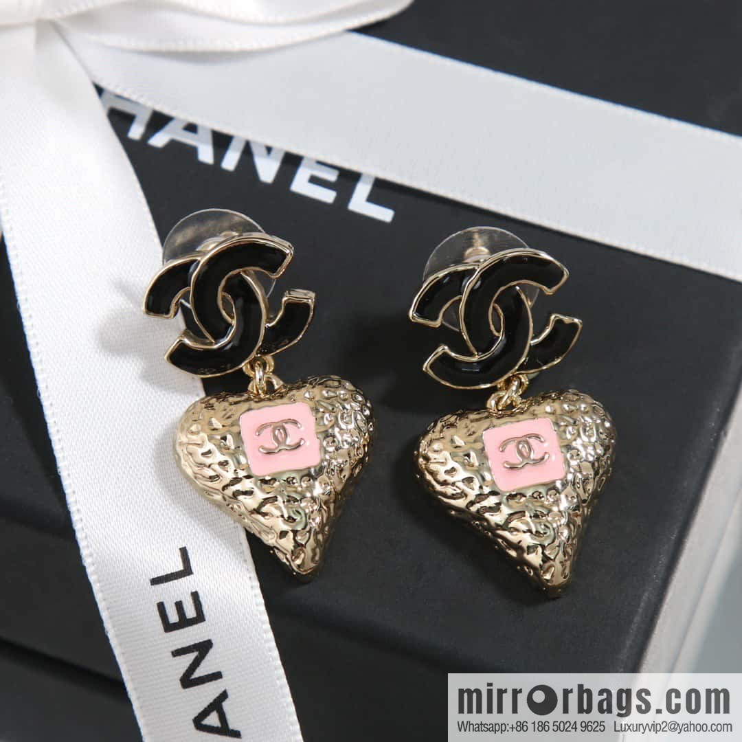 ☀️New ☑️ chanel c2 double c peach heart love earrings earrings ☀️